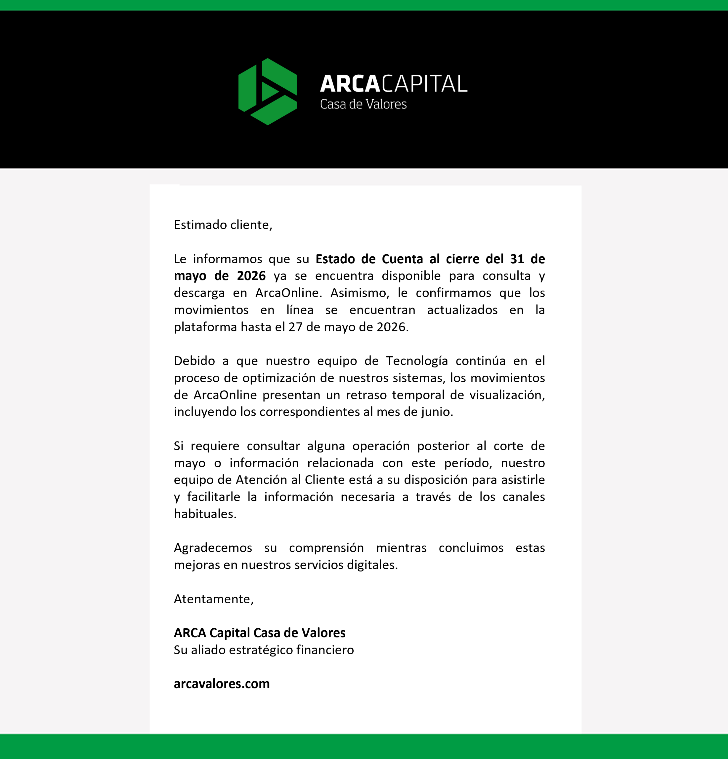 ARCA Capital Casa de Valores - Estado de Cuenta mayo 2026